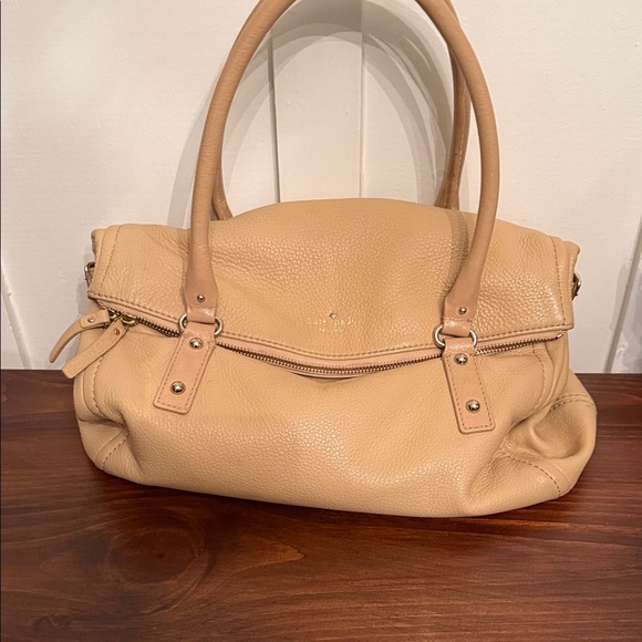 Kate Spade New York Soft Pebbled Leather Satchel – Beige Zip-Top Shoulder Bag - Picture 11 of 11